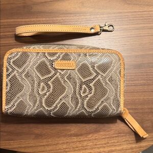 Consuela Tan and Gray Snake Print Wristlet